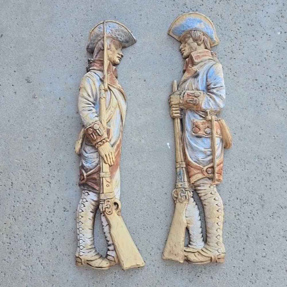 Vtg Burwood revolutionary war colonial‎ soldiers wall hanging historical, rustic